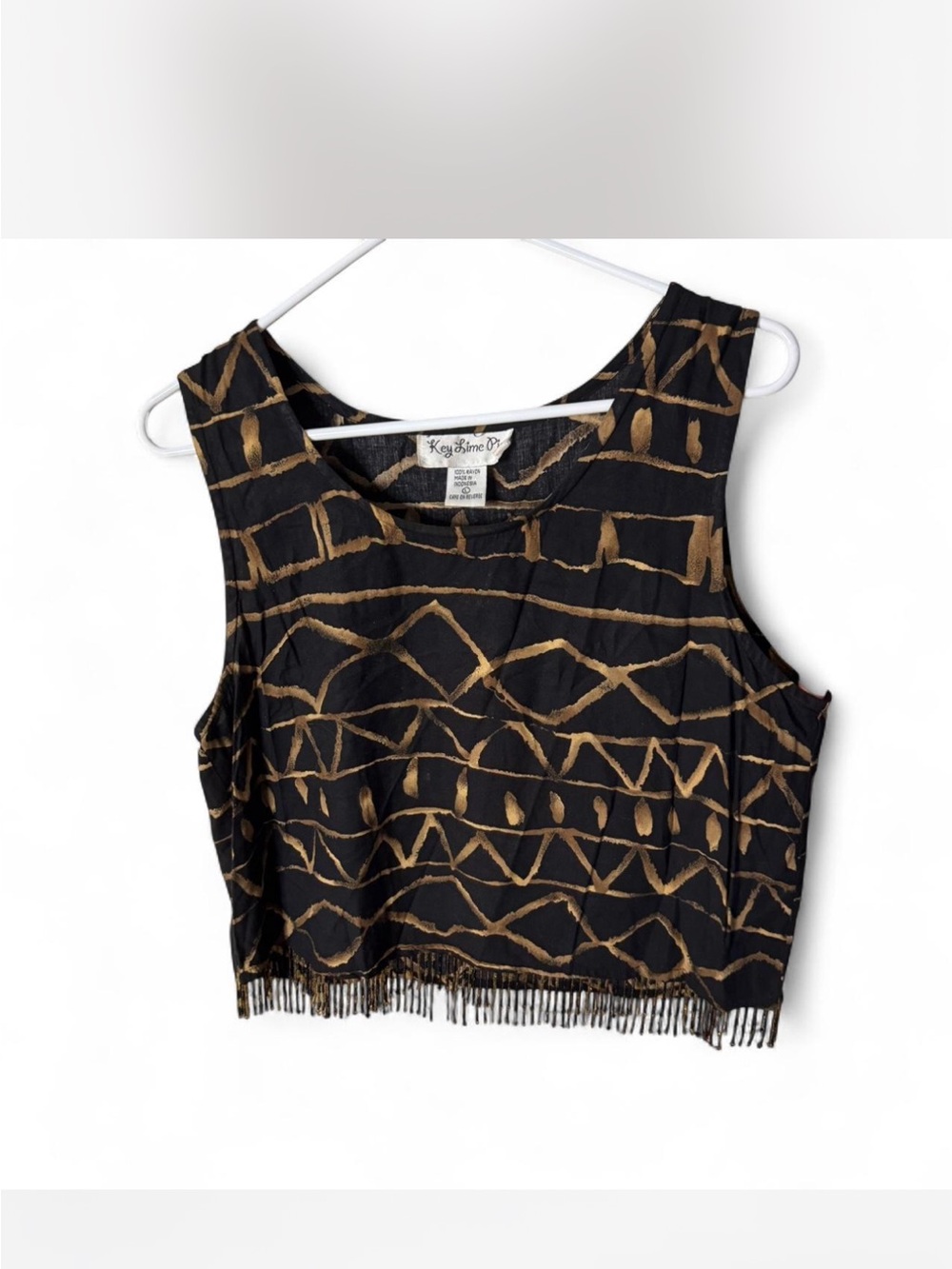 Black & Gold Patterned Fringe beaded Crop Top